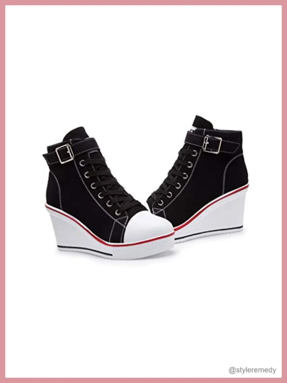 Women's High-Top Canvas Platform Wedge Sneakers Lace-Up Walking Shoes